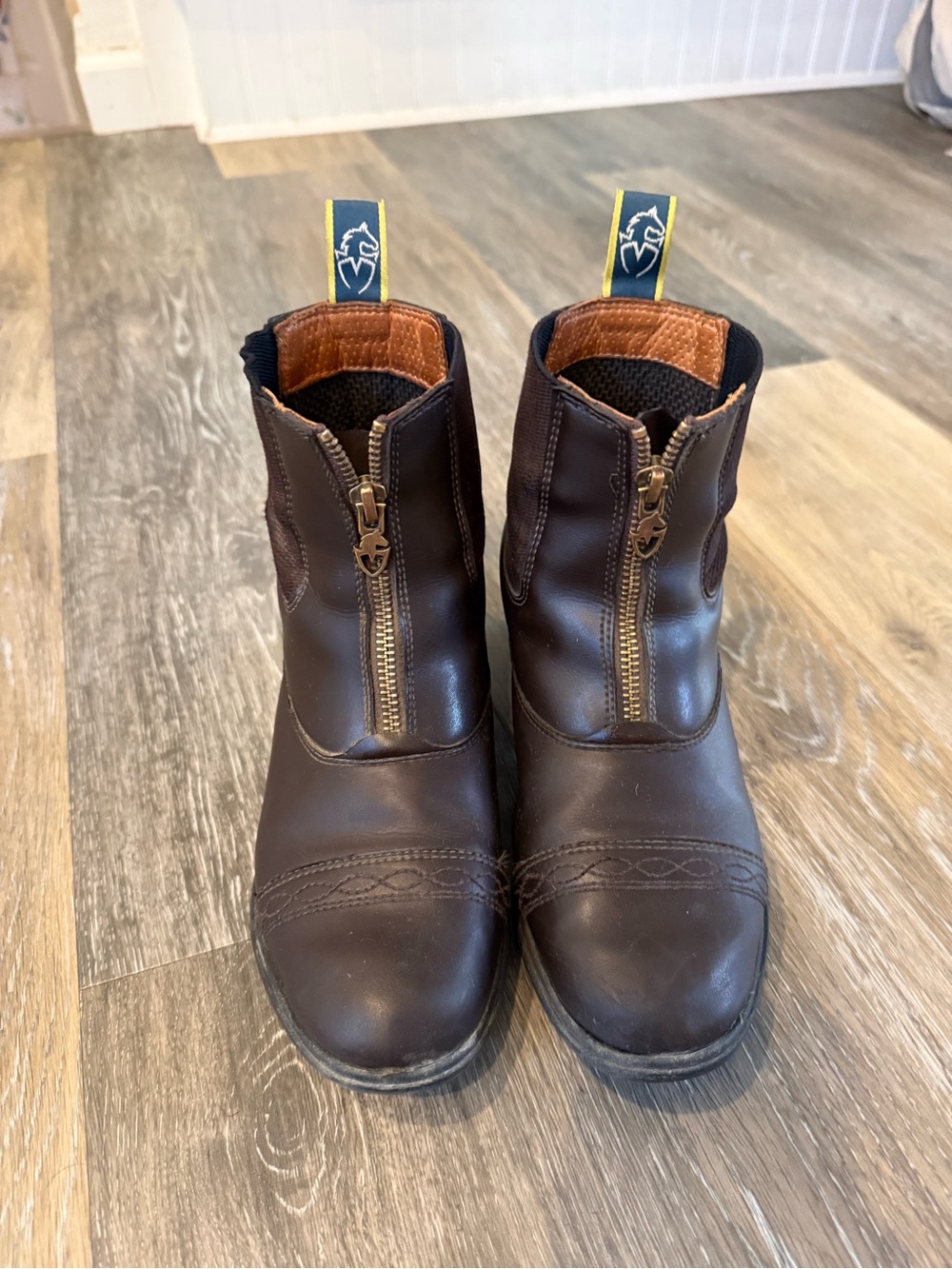 Dark Brown Kids Leather Paddock Boots Front-Zip Boots
